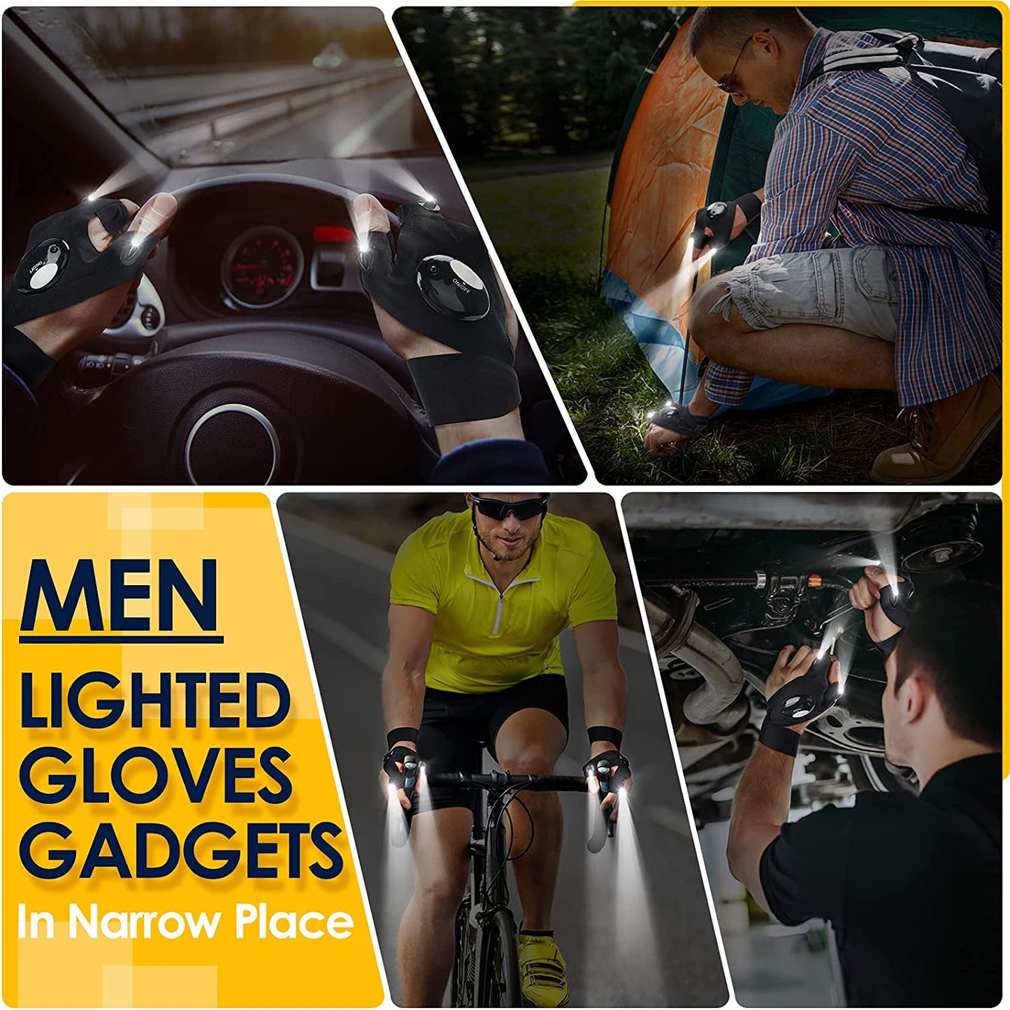 LED Flashlight Gloves, Valentines Day Gifts for Him Boyfriend Husband, Birthday Gifts for Men Dad Guy Car Repairing Work Light Fishing Camping