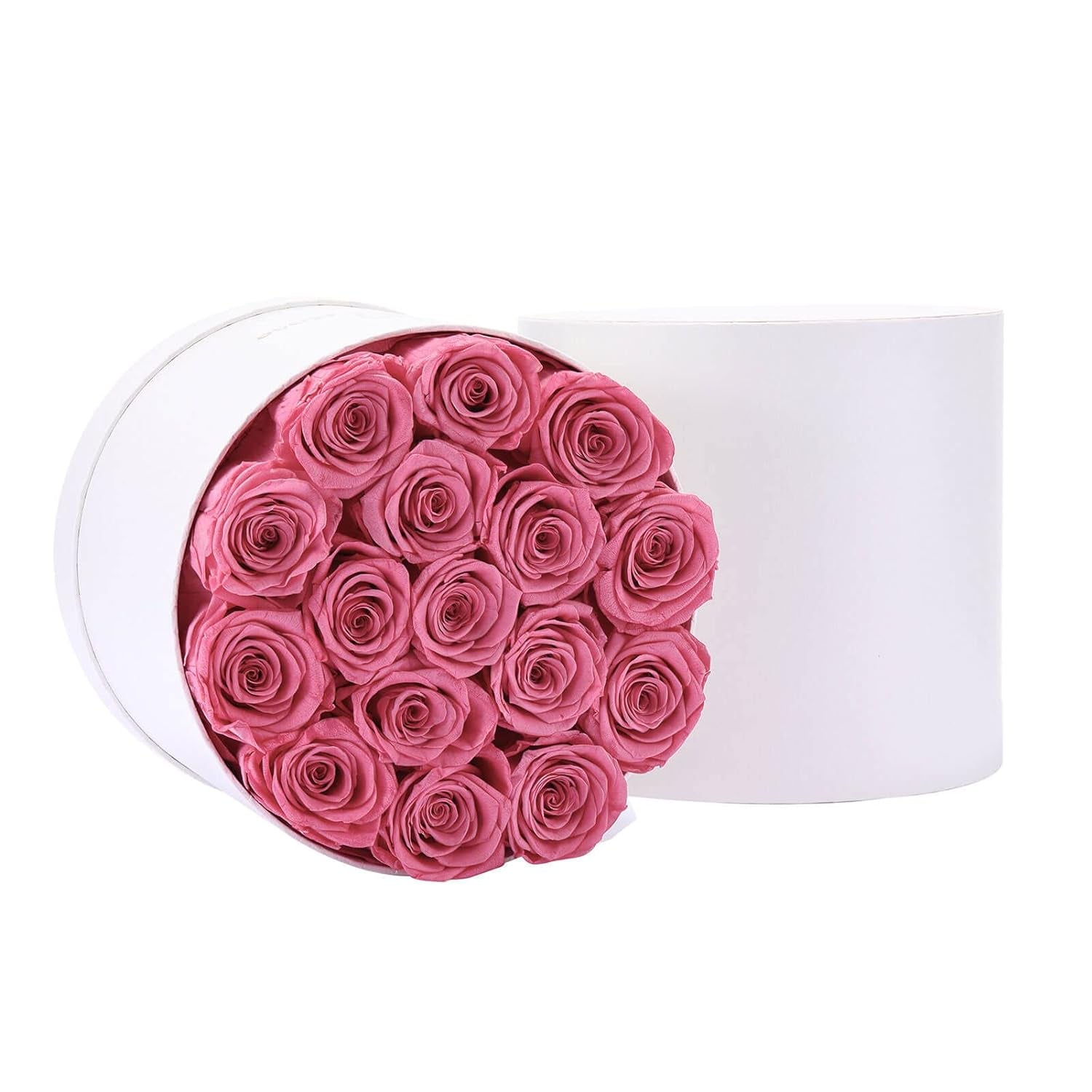 16-Piece Forever Flowers Preserved Rose in a Box Real Roses That Last a Year Preserved Flowers for Delivery Prime Mothers Day Valentines Day Christmas Day (Pink Roses, round White Box)