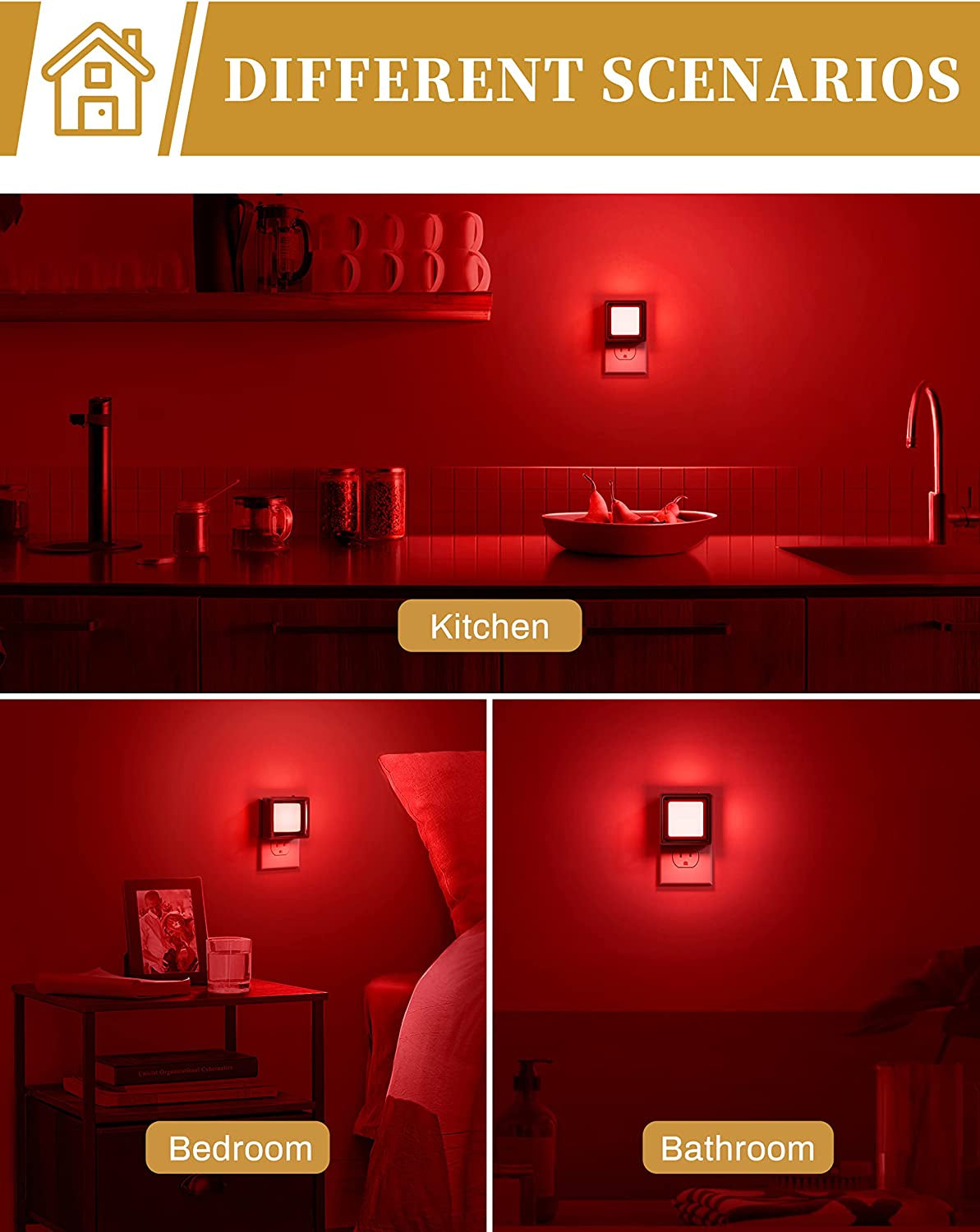 Red Night Light [2 Pack], Night Lights Plug into Wall, Night Light, Dusk to Dawn Sensor, LED Night Light Adjustable Brightness, Bedroom, Bathroom, Hallway, Stairs, Christmas, Party