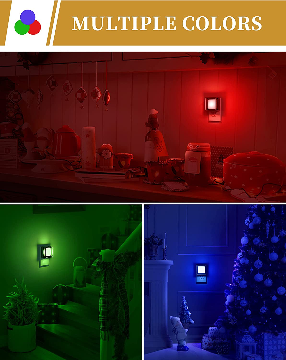 Red Night Light [2 Pack], Night Lights Plug into Wall, Night Light, Dusk to Dawn Sensor, LED Night Light Adjustable Brightness, Bedroom, Bathroom, Hallway, Stairs, Christmas, Party