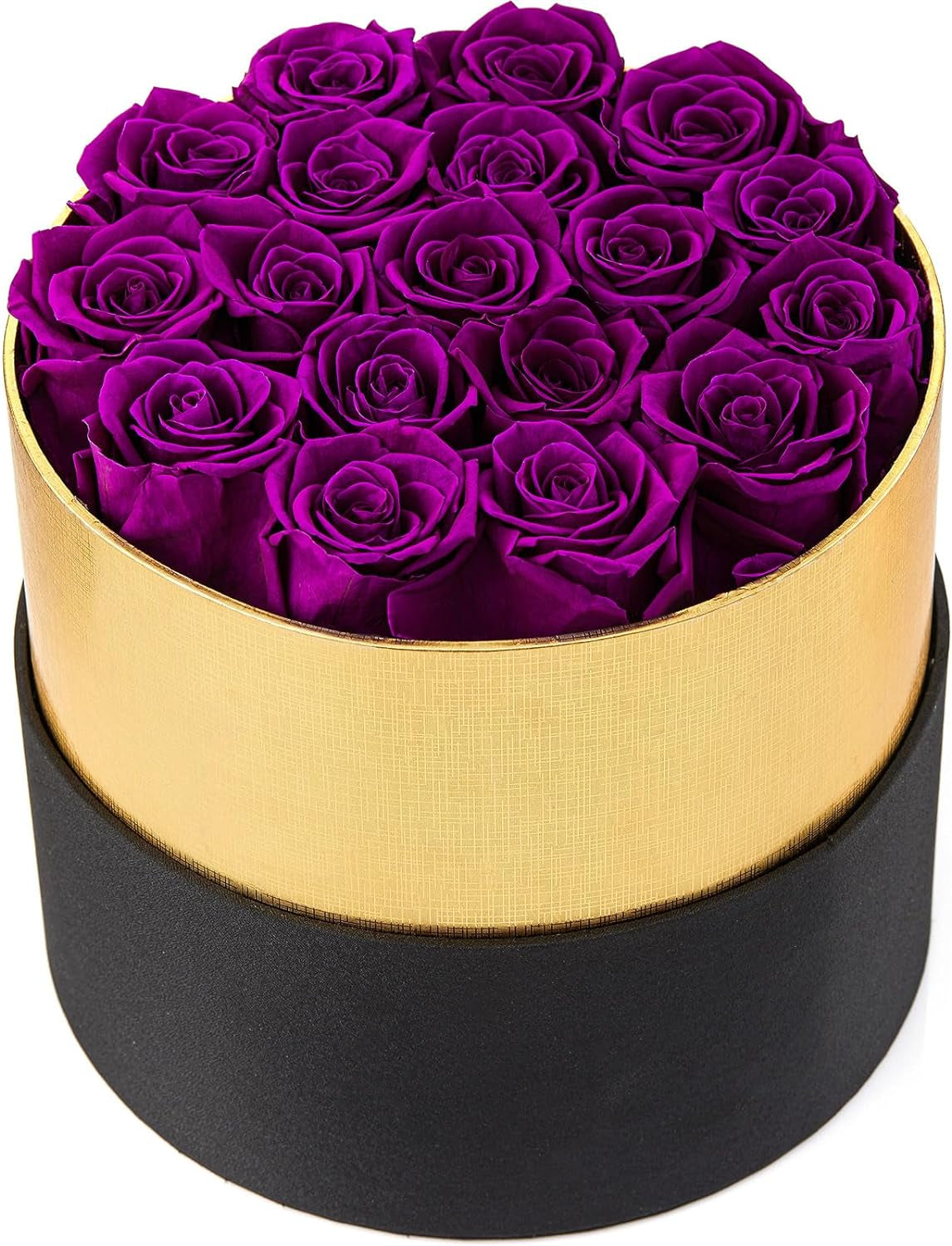 Preserved Roses That Last a Year Forever Flowers in a Box Flowers for Delivery Prime Gifts for Her Valentines Day Mothers Day (Round Black Box, 18 Purple Roses)