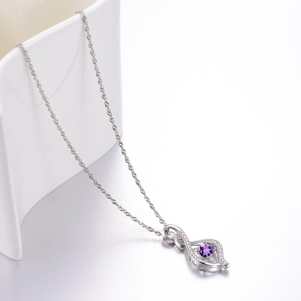 Valentines Day Birthday Gifts for Mom Women Endless Love Necklace 925 Sterling Silver with February March Birthstones Amethyst Aquamarine Jewelry Gifts for Her