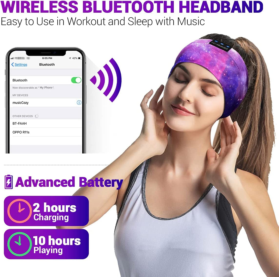 Sleep Headphones Bluetooth Headband Sleeping Wireless Headband Headphones with Thin HD Stereo Speakers Perfect for Side Sleepers, Sport, Yoga, Travel