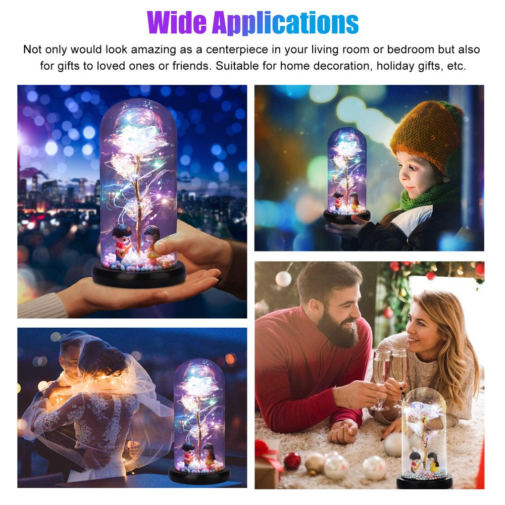 Galaxy Rose Flower Gift,  Colorful Artificial Rose Forever with LED Light String in Glass Dome for Wife Women Wedding Mother'S Valentine'S Day Anniversary and Birthday Thanksgiving Gifts