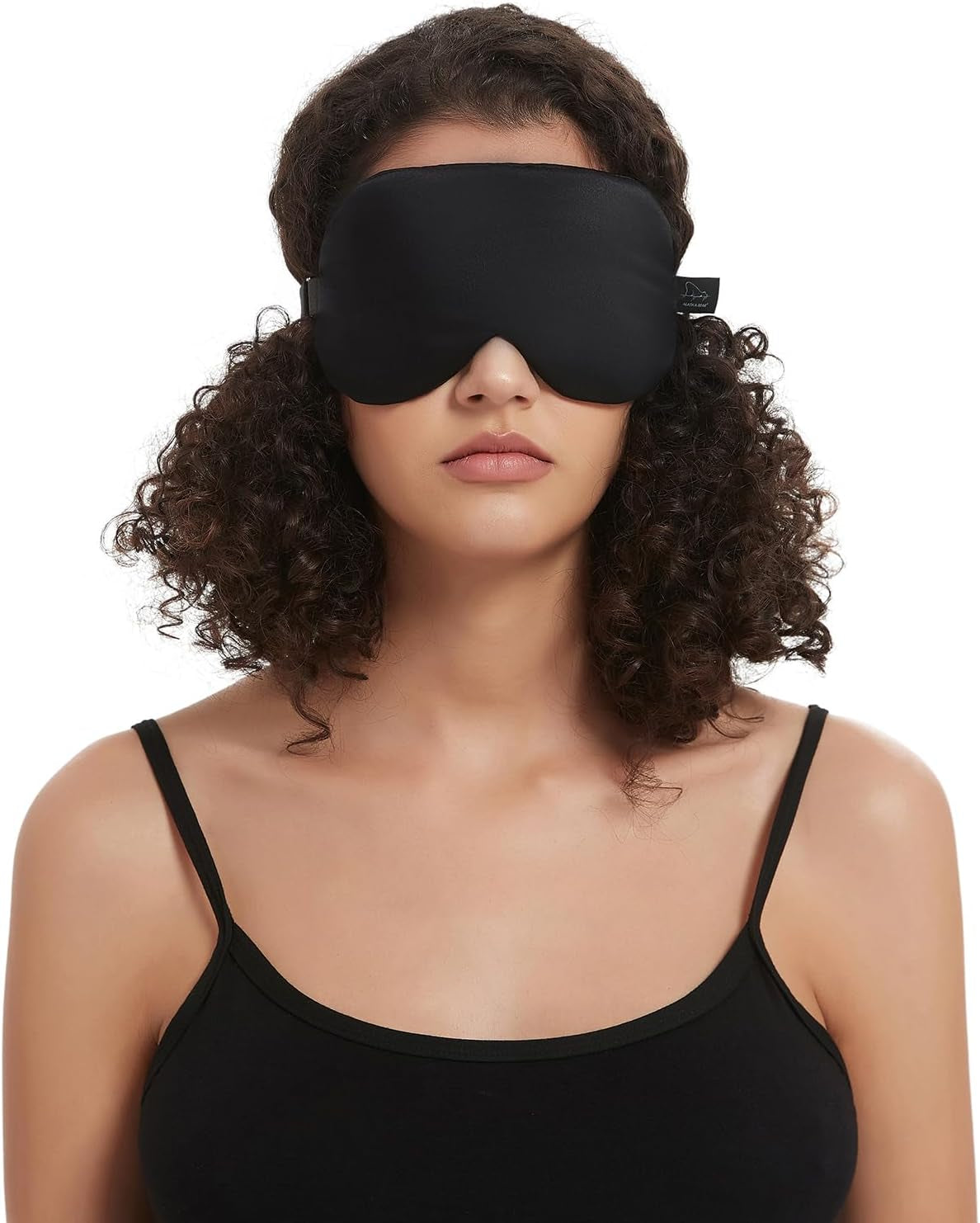 Sleep Mask Silk Eye Cover with Contoured Interior Design for Pressure-Free Comfort - Upgrade over Thin Flat Shades (Black)