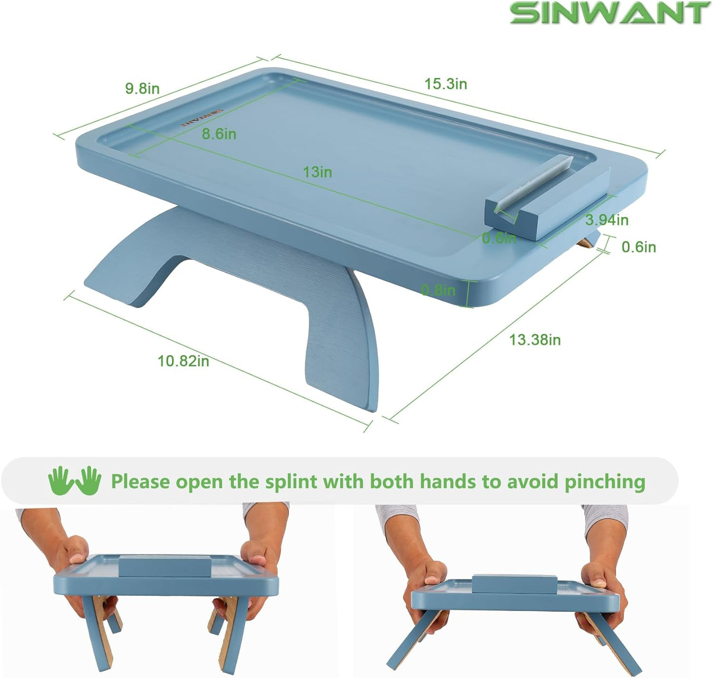 Sofa Arm Clip on Tray Table,Bamboo Couch Table for Wide Side Table, Armrest with 360° Phone Holder,Portable TV Table,Sofa Eating and Drink Blue