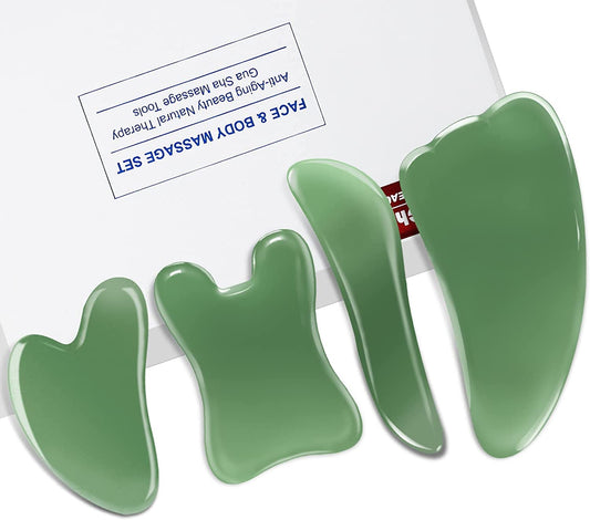 Guasha Massage Tool, 4 Pcs Gua Sha Facial Tool, Guasha Board for SPA Acupuncture Therapy Trigger Point Treatment, Gua Sha Scraping Massage Tool（Green）