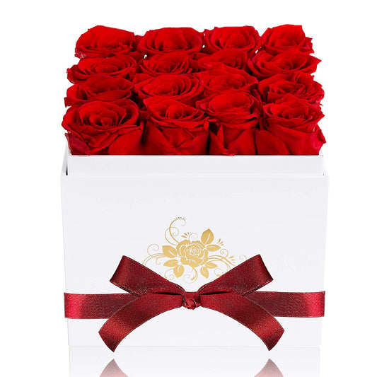 Luxury Preserved Roses in a Box, Red Real Roses Romantic Gifts for Her Mom Wife Girlfriend Anniversary Mother'S Day Valentine'S Day Christmas(White Large Square Box)