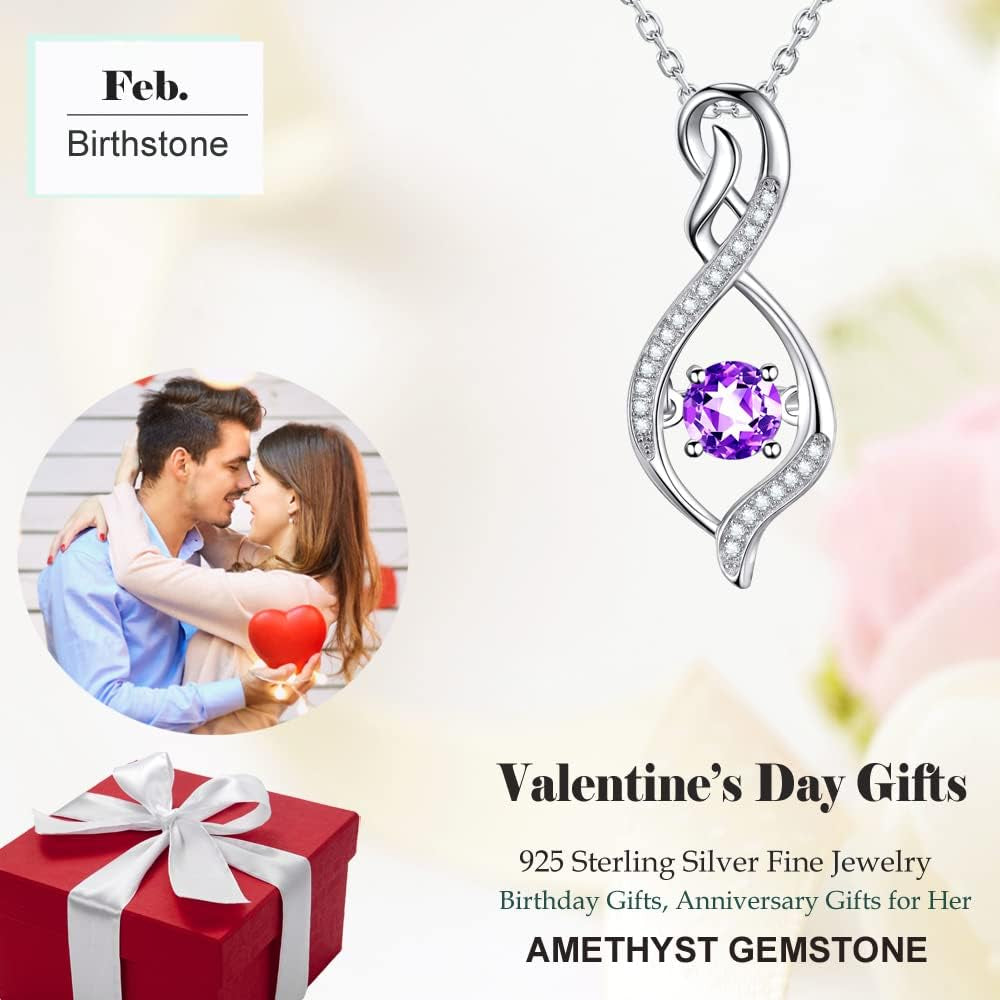 Valentines Day Birthday Gifts for Mom Women Endless Love Necklace 925 Sterling Silver with February March Birthstones Amethyst Aquamarine Jewelry Gifts for Her