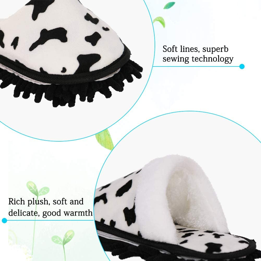 Cow Pattern Microfiber Mop Slippers Shoes Detachable House Floor Dust Cleaning Tool