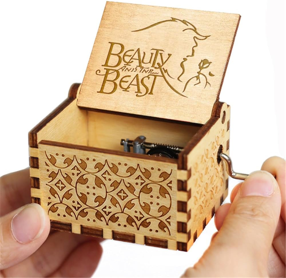 Beauty and the Beast Music Box, Valentine Christmas Birthday Anniversary Wooden Gift for Wife Girlfriend Husband Boyfriend Girl Hand Crank Present