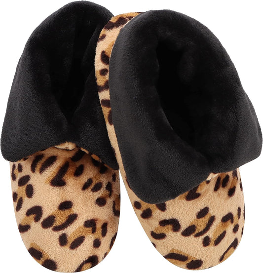 Slippers for Women - Leopard Velour Booties - Womens Slippers - Cozy Slippers - Fuzzy Slippers - Women House Shoes