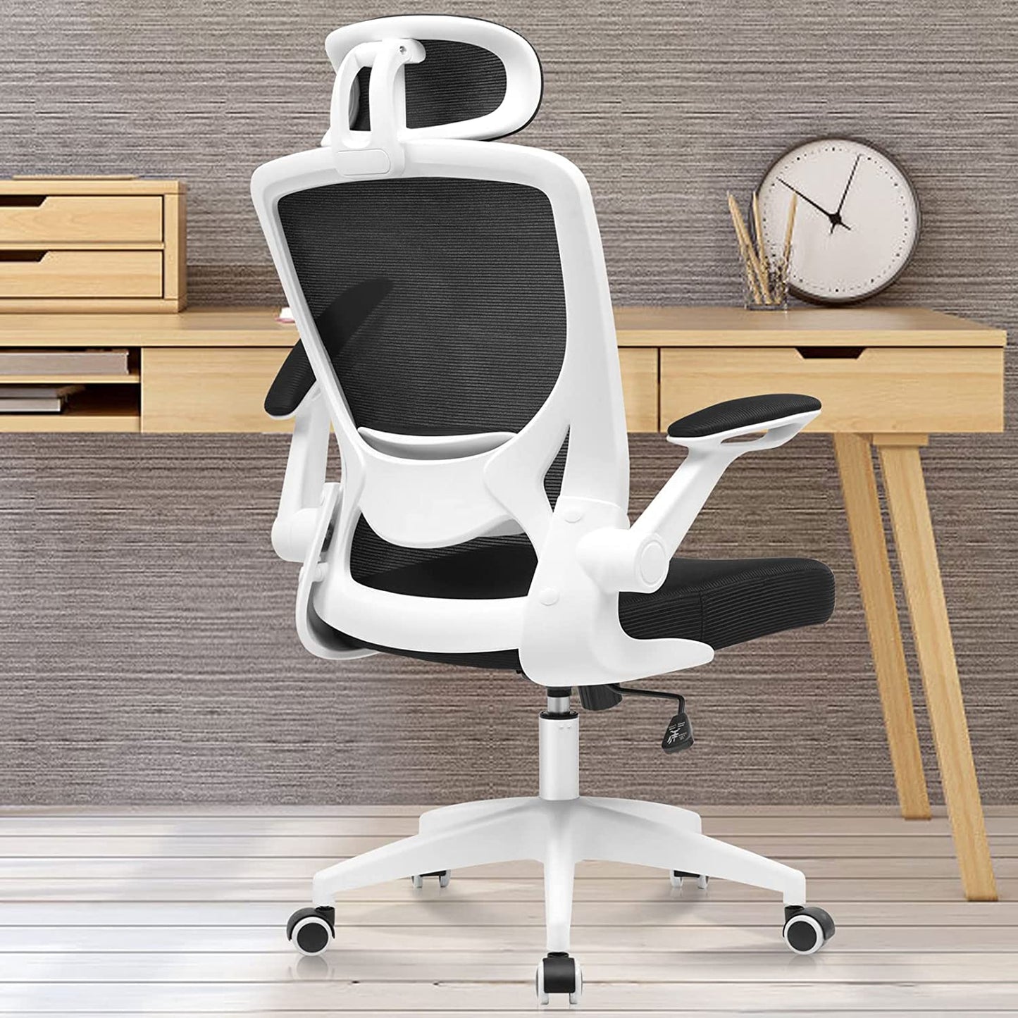 Ergonomic Office Chair, Breathable Mesh Desk Chair, Lumbar Support Computer Chair with Headrest and Flip-Up Arms, Swivel Task Chair, Adjustable Height Gaming Chair, White