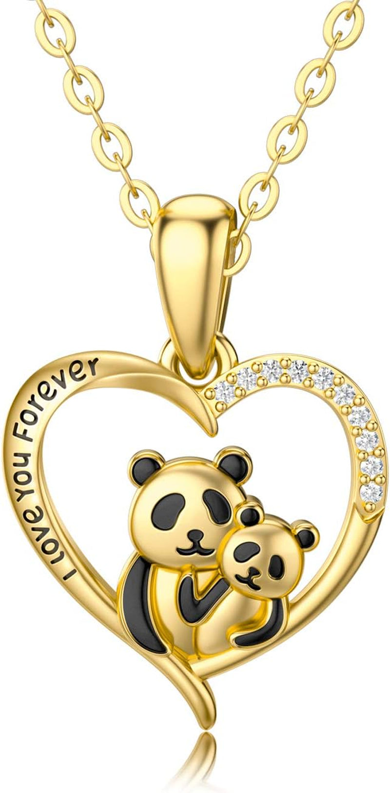 14K Solid Gold Panda Pendant Necklaces for Women Yellow Gold Jewelry Present for Wife Girlfriend Mother,16+1+1 Inch