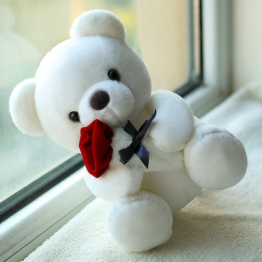 Teddy Bear Plush Stuffed Animal Teddy Bear with Rose,Cute Sweet Bear Great Gift for Your Loved One,Girlfriend Kids Birthday, Valentine, Christmas(18 Inches, White)