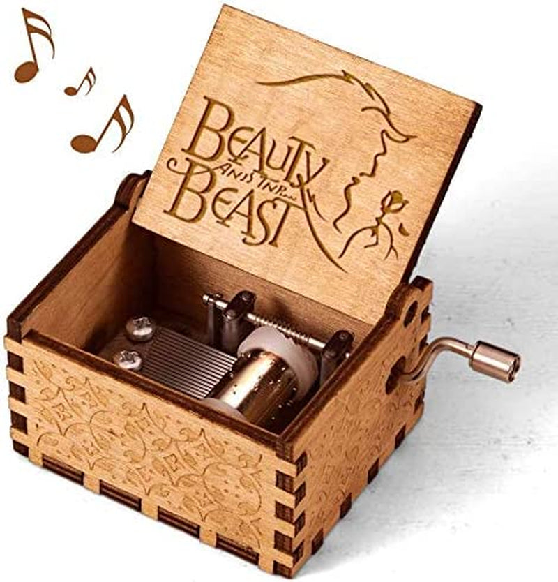 Beauty and the Beast Music Box, Valentine Christmas Birthday Anniversary Wooden Gift for Wife Girlfriend Husband Boyfriend Girl Hand Crank Present