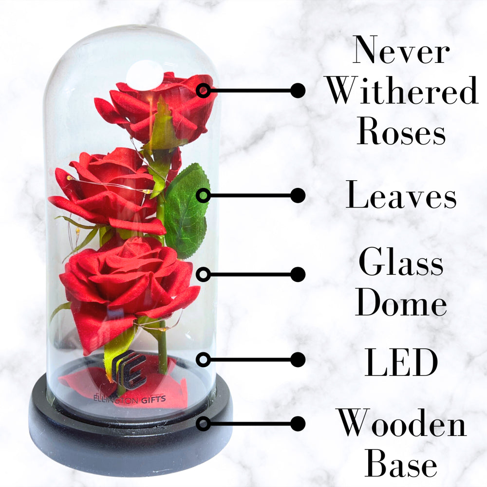 Artificial Rose Flowers Gift in Glass Dome with LED - Red Rose | Valentine'S Day Mother'S Day Christmas Anniversary Birthday Flowers Gifts for Mom Wife Girlfriend Women Her