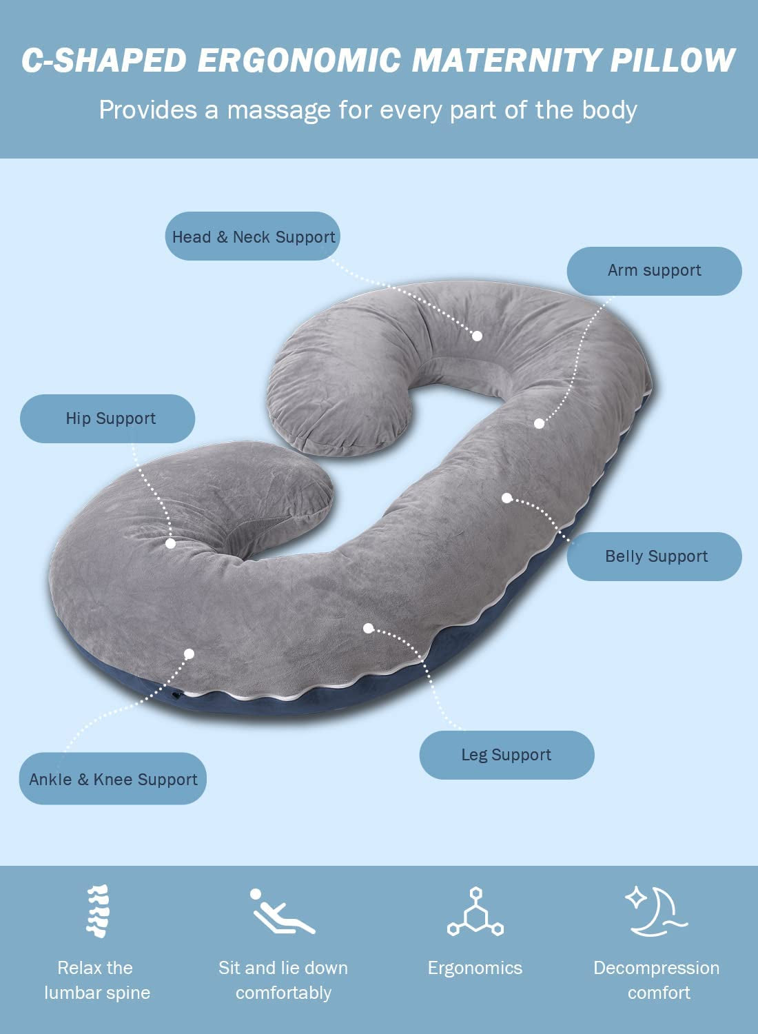 Pregnancy Pillow,Maternity Body Pillow for Sleeping,C Shaped Body Pillow for Pregnant Women with Removable Velvet Cover