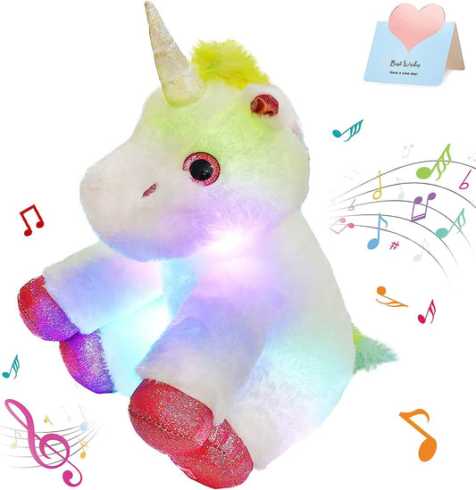 Light up Musical Unicorn Stuffed Animal Soft Hugging Glowing Plush Toy with LED Night Lights Christmas Children'S Day Holiday Birthday Gifts for Toddlers Boys Girls, 13''