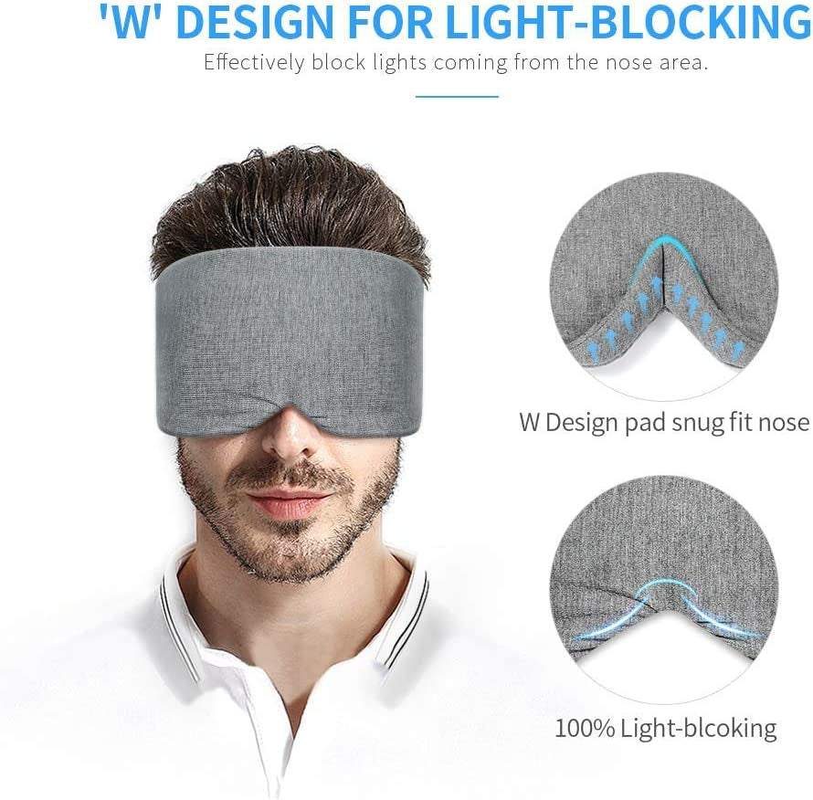 Handmade Cotton Sleep Mask - Upgrade Design Light Blocking Sleeping Eye Mask Soft Oversized Eye Shape Blinder Blindfold Airplane with Pouch for Nap Sleeping Travel for Women Men Kids(Gray Modal)