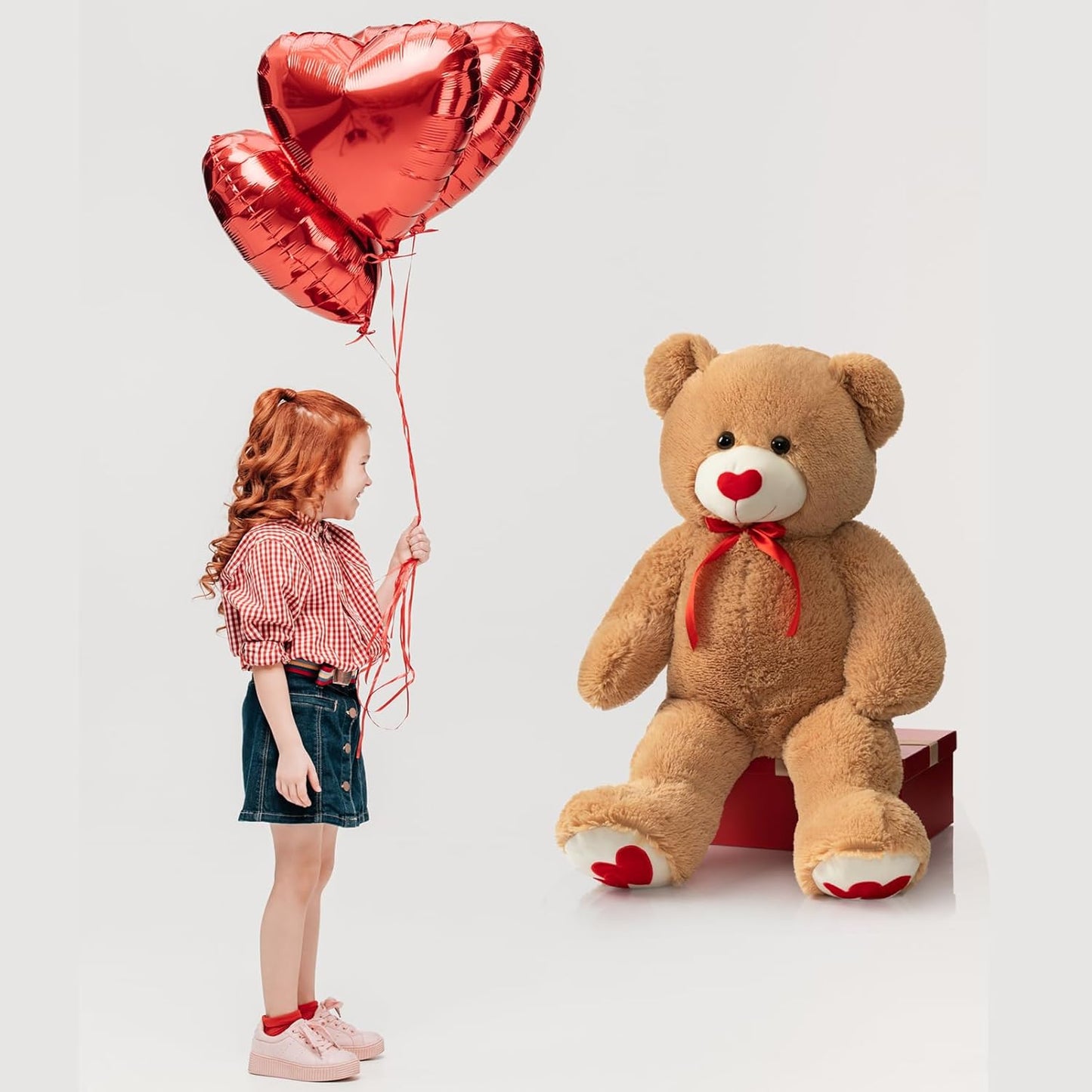 Giant Teddy Bear Stuffed Animal Large Bear Plush with Red Heart for Girlfriend and Kids Valentine'S Day 36 Inch Tan