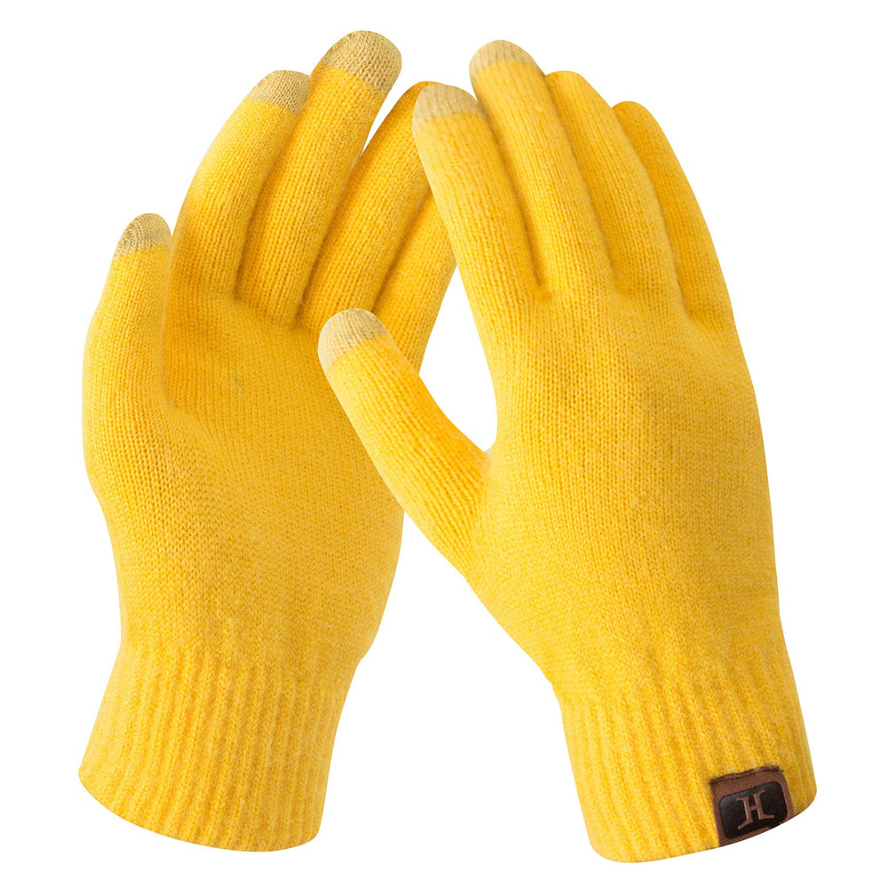 Women Winter Touchscreen Stretch Thermal Magic Gloves Warm Wool Knitted Thick Fleece Lined,Yellow