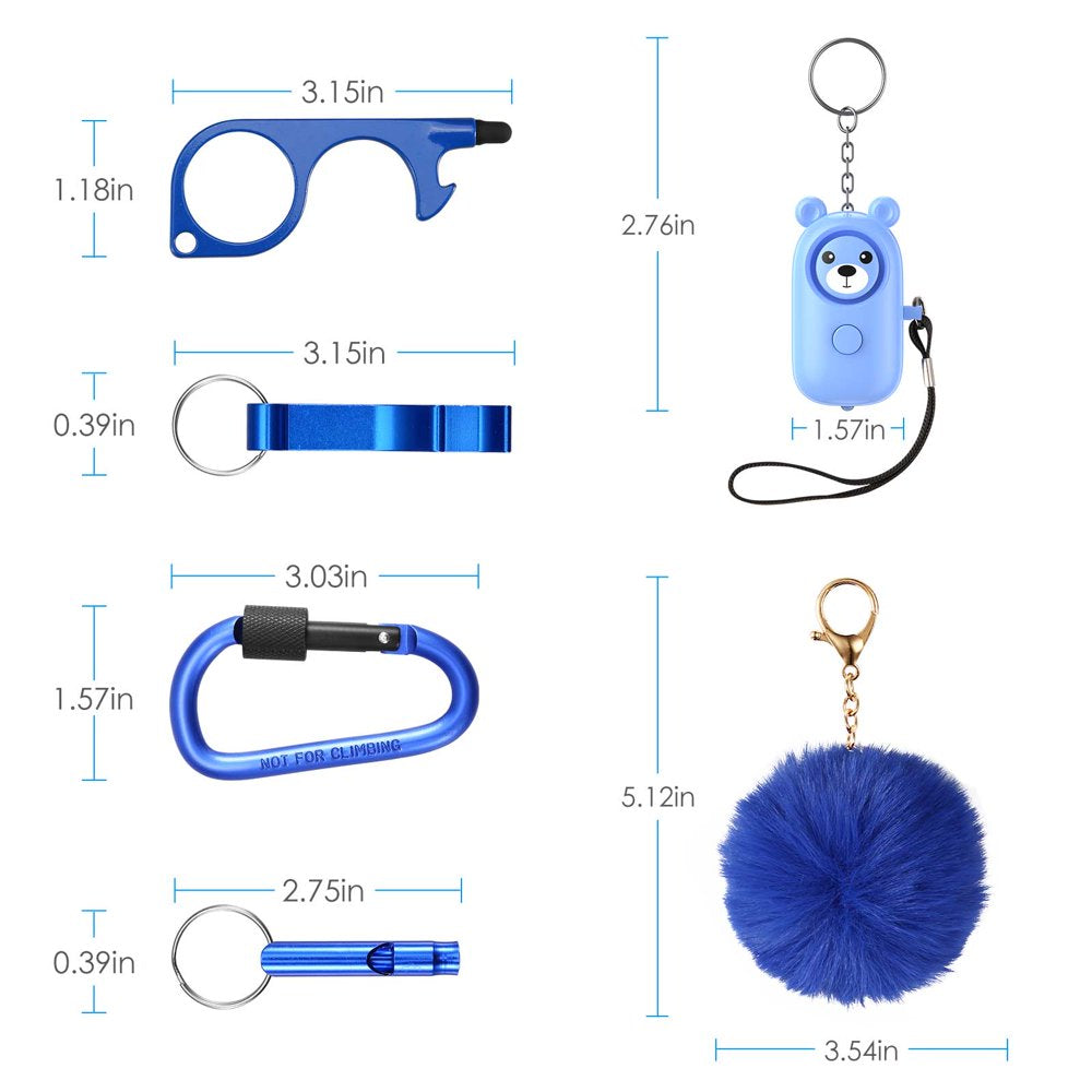 Keychain for Women,  6 Pcs Keychain Accessories Safety Keychain Set with Alarm Keychain for Kids Girls Woman Blue