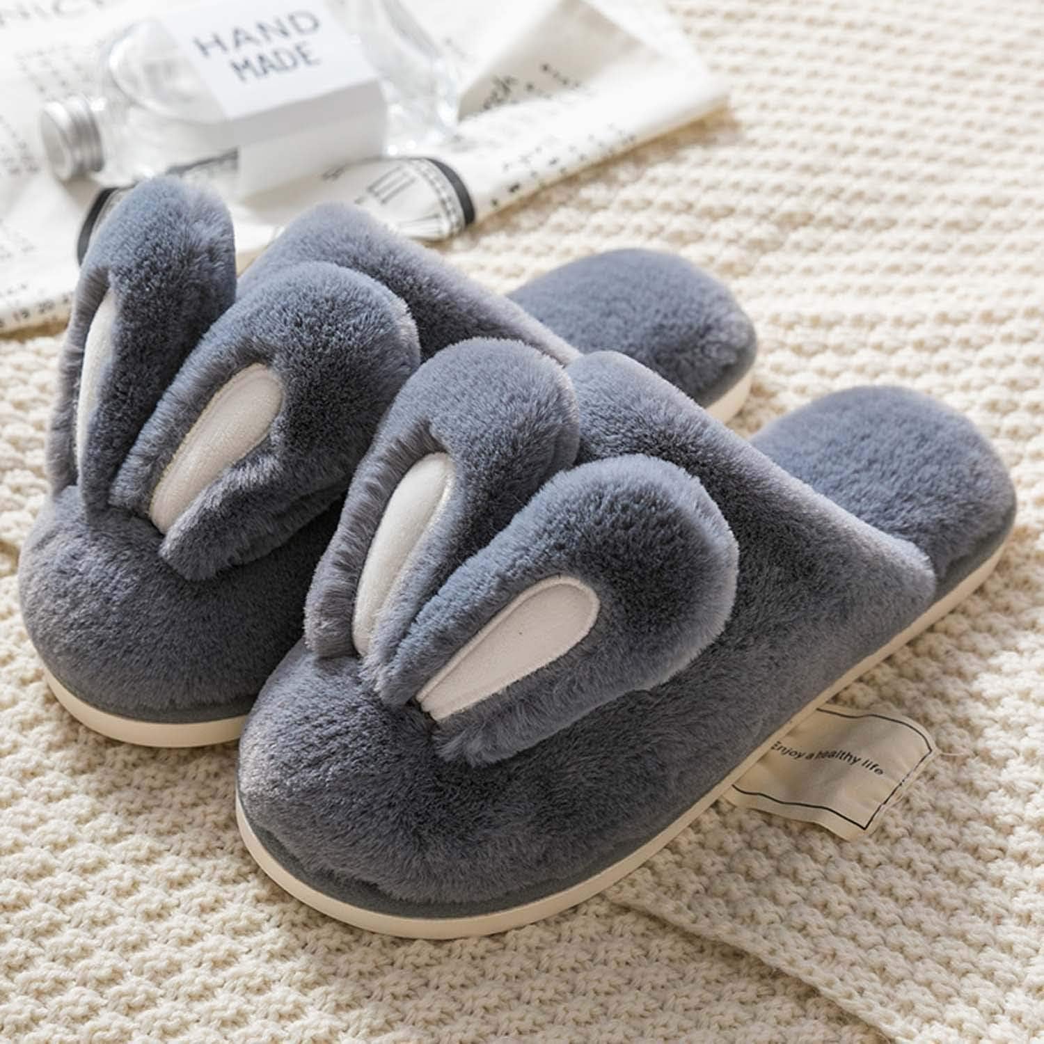 Women Slippers, Cute Rabbit Ears Plush House Slippers for Women,Non-Slip Fluffy Slippers Indoor Warm Plush Animal Slippers