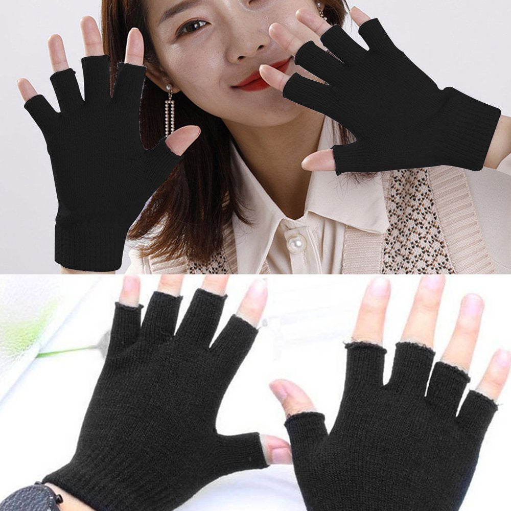 12 Pairs Fingerless Gloves Knit Touchscreen Mittens Black Warm Stretchy Half Finger Gloves for Women Men or Teens