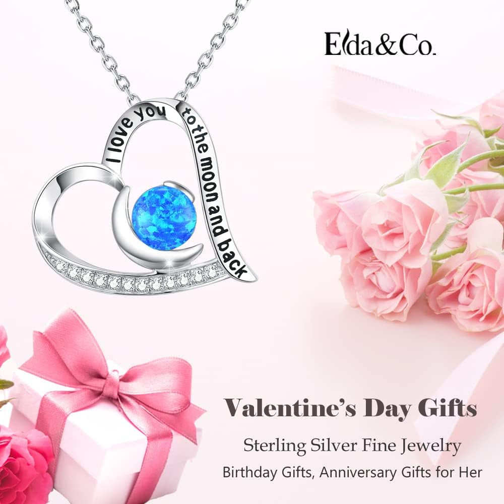 Valentines Day Birthday Gifts I Love You to the Moon and Back Necklace 925 Sterling Silver February March Birthstones Amethyst Aquamarine Necklace for Women Heart Pendant Jewelry for Her