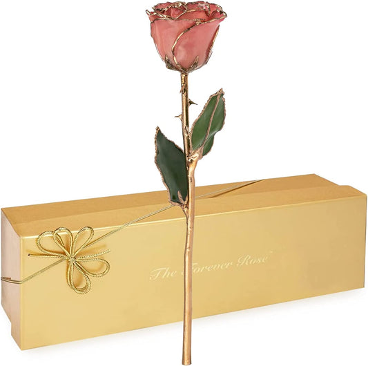 Real Pink Rose, Genuine One of a Kind Rose Hand Dipped in Lacquer & Trimmed in 24K Gold