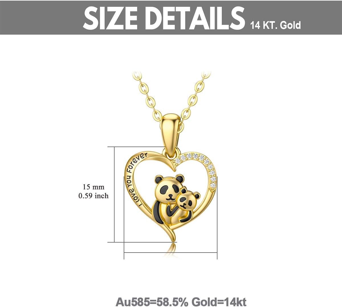 14K Solid Gold Panda Pendant Necklaces for Women Yellow Gold Jewelry Present for Wife Girlfriend Mother,16+1+1 Inch