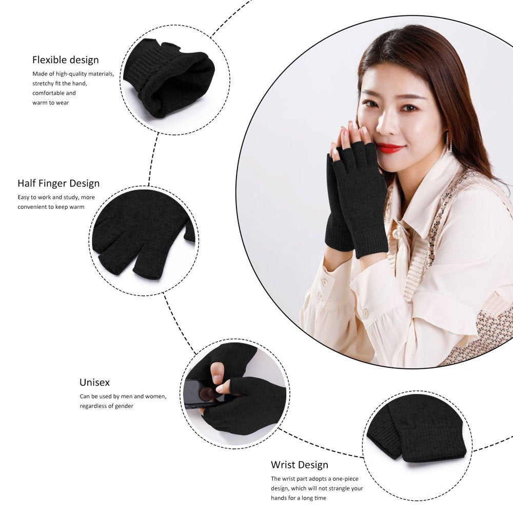 12 Pairs Fingerless Gloves Knit Touchscreen Mittens Black Warm Stretchy Half Finger Gloves for Women Men or Teens