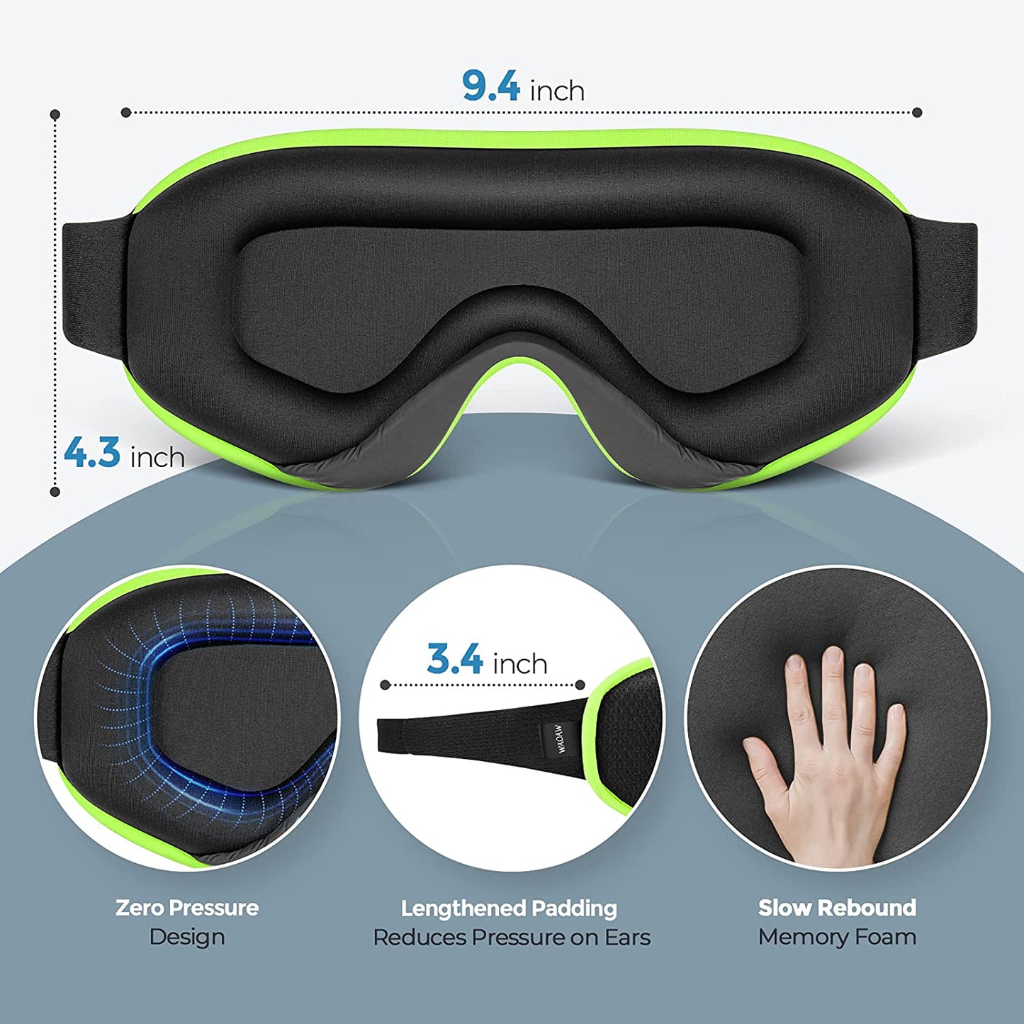 Sleep Mask for Women Men, Eye Mask Sleeping of 3D Light Blocking Blindfold (Neon Green)