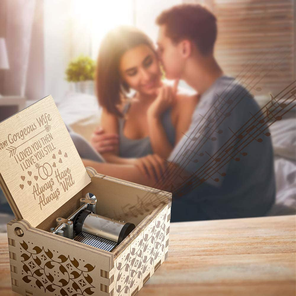 You Are My Sunshine Music Box, Gifts for Wife from Husband, Wood Laser Engraved Vintage Hand Cranked Cute Boxes, Best Gift for Birthday/Valentine'S Day (Husband to Wife)