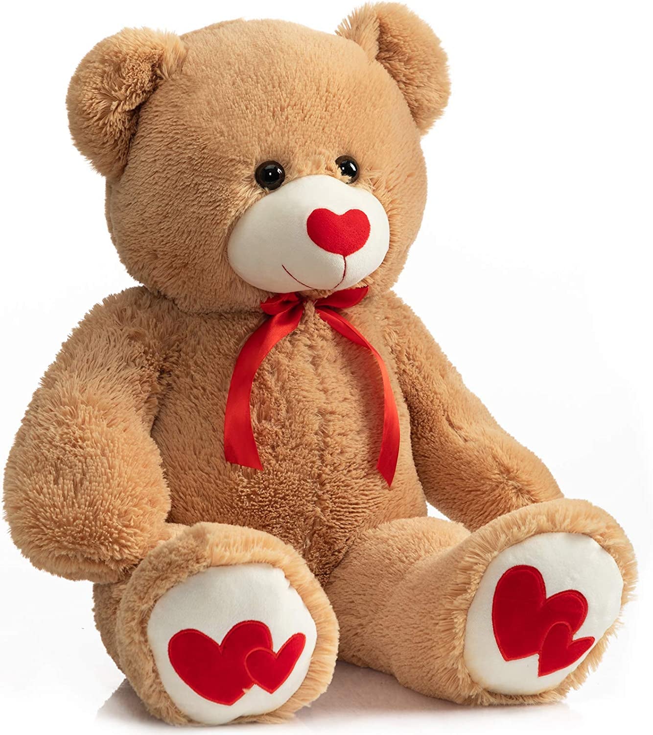 Giant Teddy Bear Stuffed Animal Large Bear Plush with Red Heart for Girlfriend and Kids Valentine'S Day 36 Inch Tan