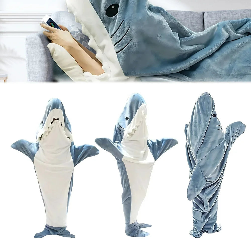 Shark Blanket - Wearable Blanket for Adult Kids, Super Soft Cozy Flannel Hoodie, Shark Onesie, Shark Blanket Hoodie, Shark Sleeping Bag (Gray Blue, XL)