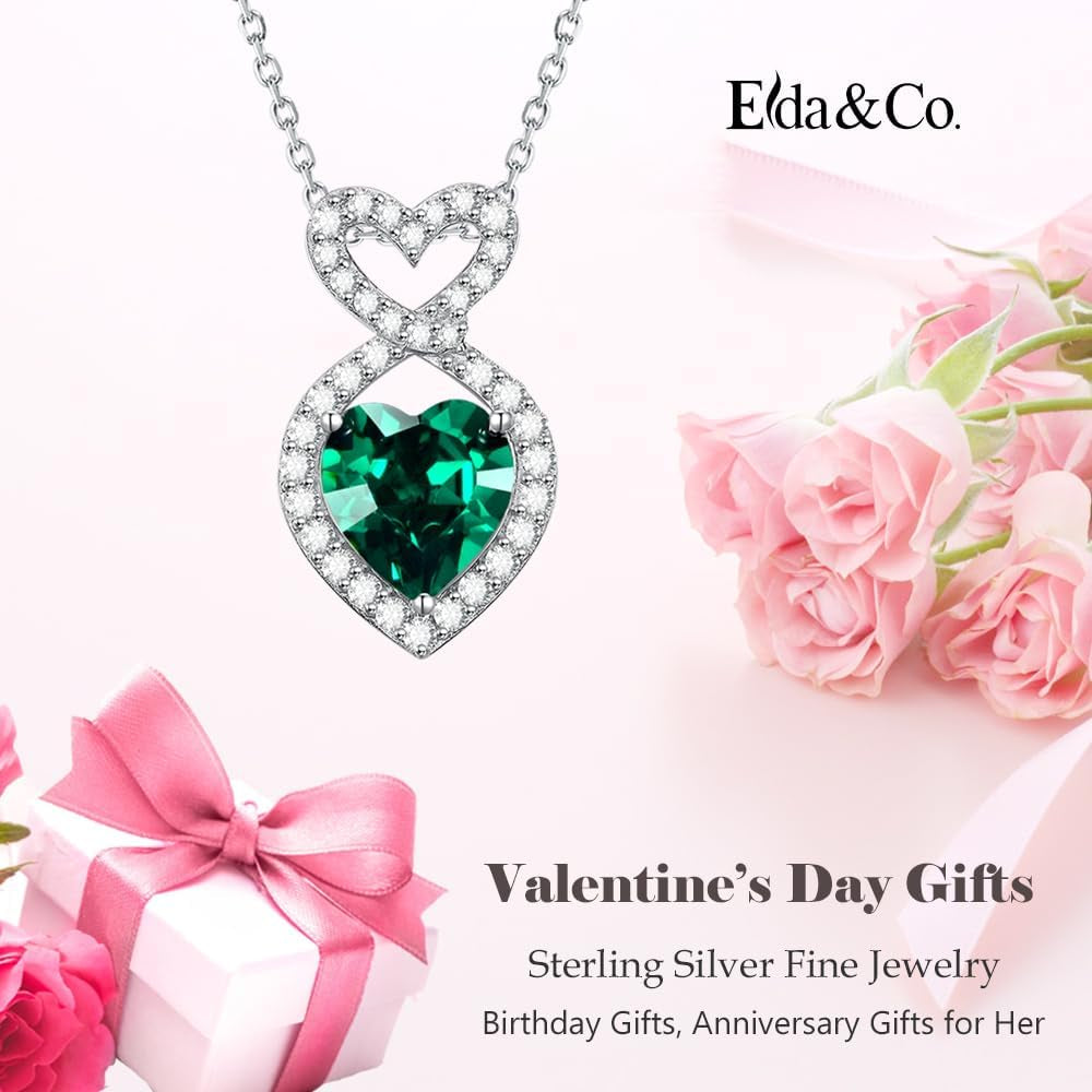 Valentines Day Jewelry Gifts for Women Birthday Gifts Mom Emerald Necklace Wife Sterling Silver Double Hearts Forever Love Infinity Jewelry