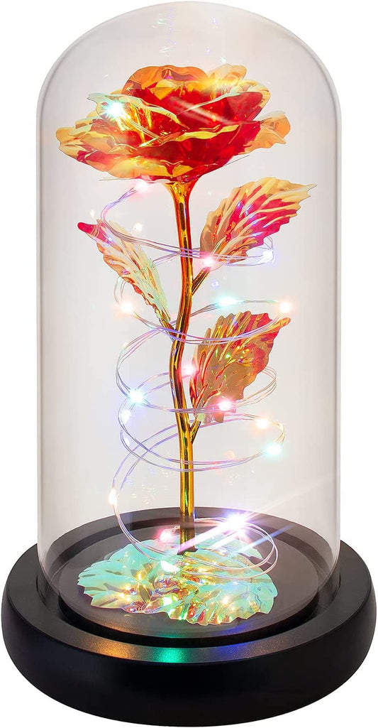 Valentines Rose Flower Gifts for Her,Birthday Gifts for Women Valentines Gifts for Mom,Light up Rose in a Glass Dome,Red Colorful Artificial Preserved Flowers Gifts for Mom,Romantic Rose Gifts