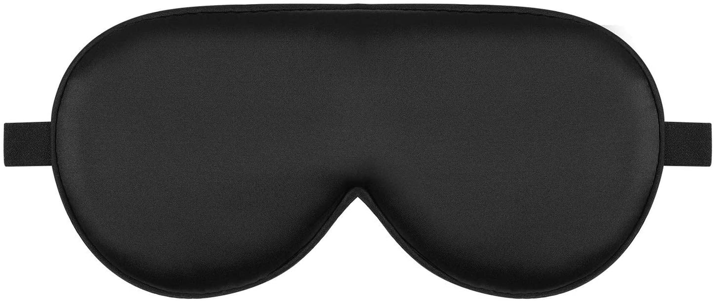 Sleep Mask Silk Eye Cover with Contoured Interior Design for Pressure-Free Comfort - Upgrade over Thin Flat Shades (Black)