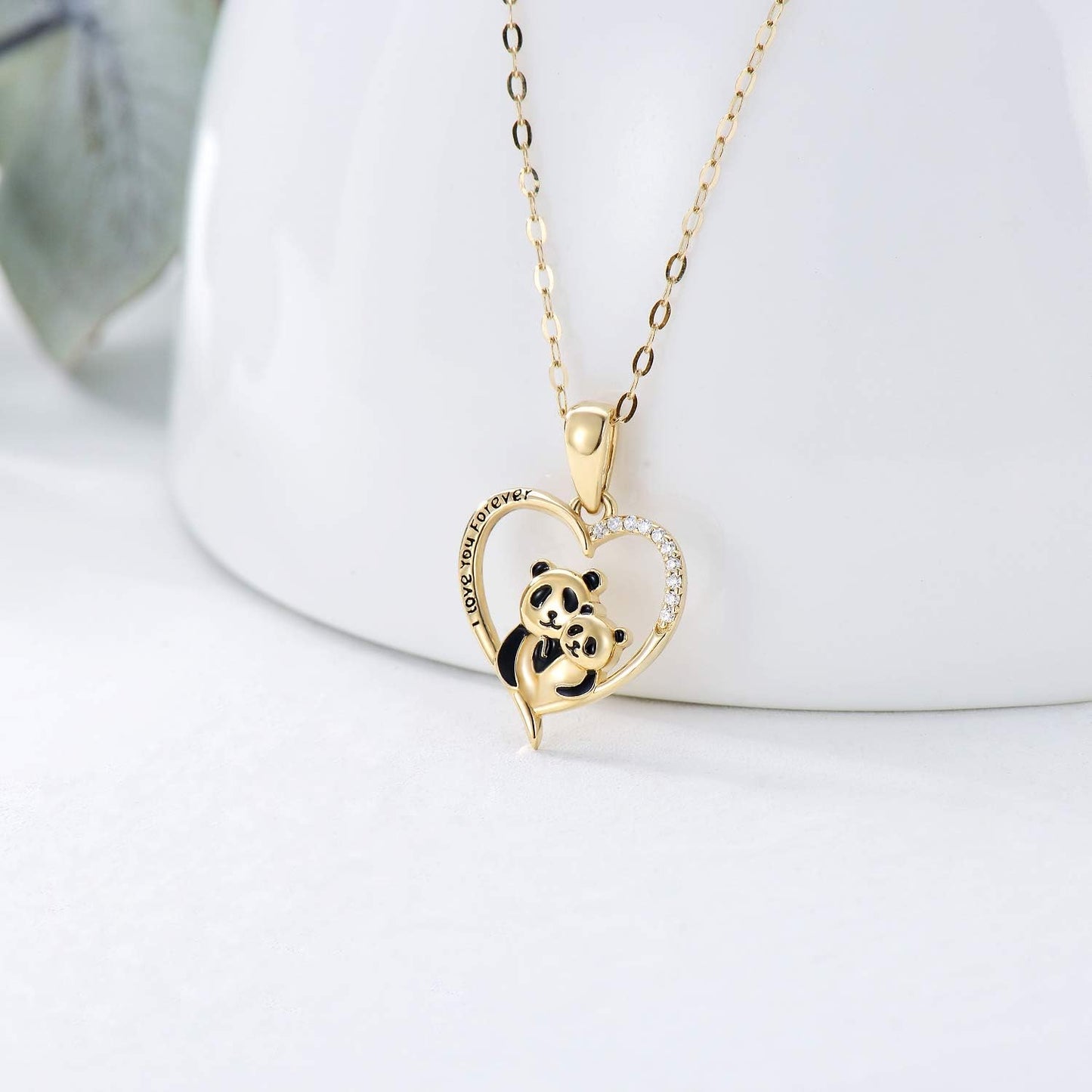 14K Solid Gold Panda Pendant Necklaces for Women Yellow Gold Jewelry Present for Wife Girlfriend Mother,16+1+1 Inch