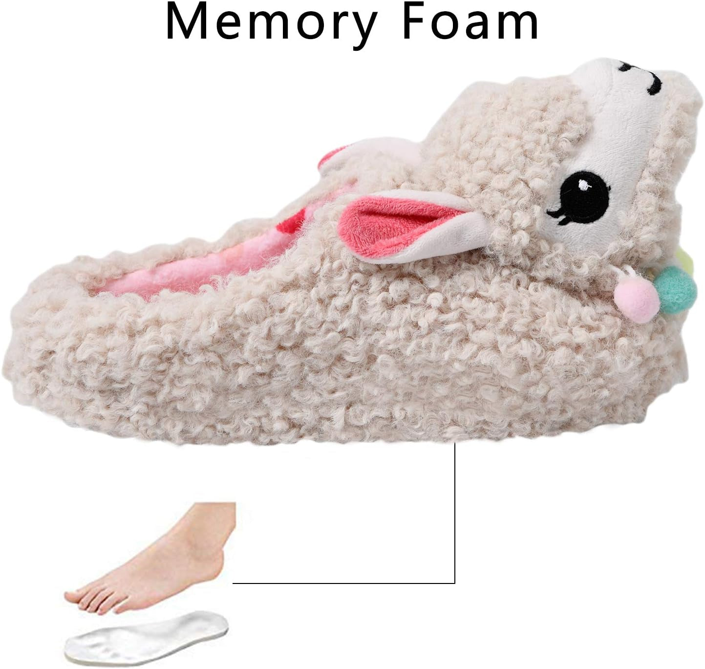 Cute Animal Slippers Soft Funny Alpaca Slippers Fuzzy Llama Slippers Memory Foam for Women Indoor Warm Fleece Bedroom Slippers Ladies Girls House Non-Slip Slippers