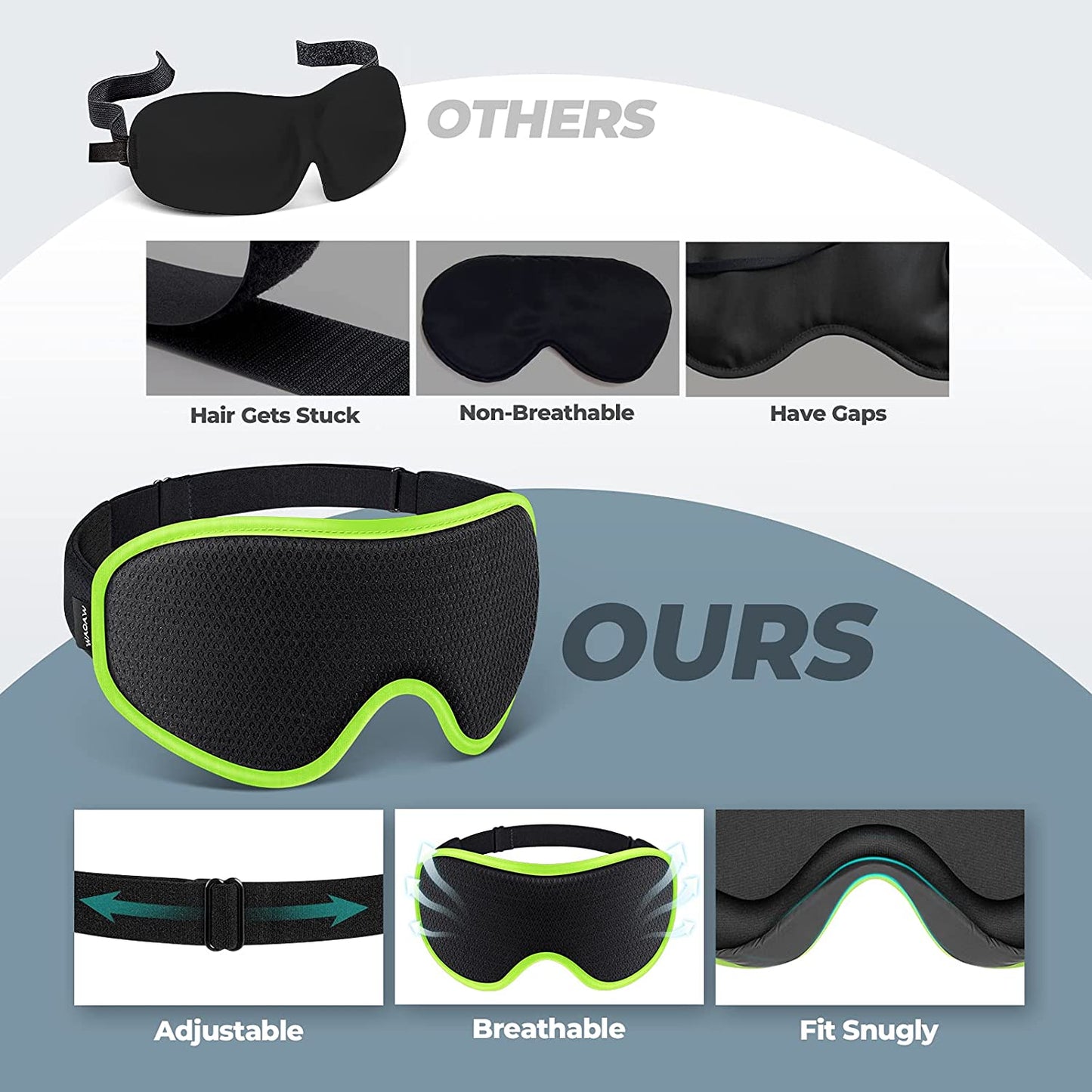 Sleep Mask for Women Men, Eye Mask Sleeping of 3D Light Blocking Blindfold (Neon Green)