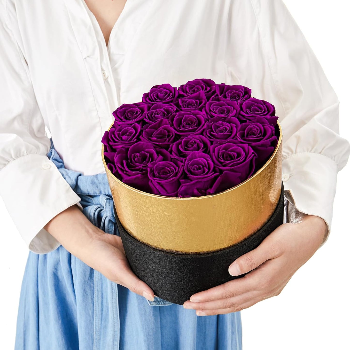 Preserved Roses That Last a Year Forever Flowers in a Box Flowers for Delivery Prime Gifts for Her Valentines Day Mothers Day (Round Black Box, 18 Purple Roses)