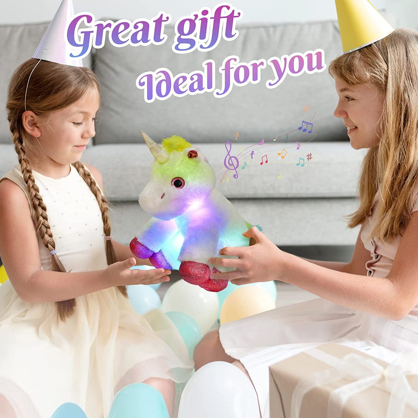 Light up Musical Unicorn Stuffed Animal Soft Hugging Glowing Plush Toy with LED Night Lights Christmas Children'S Day Holiday Birthday Gifts for Toddlers Boys Girls, 13''