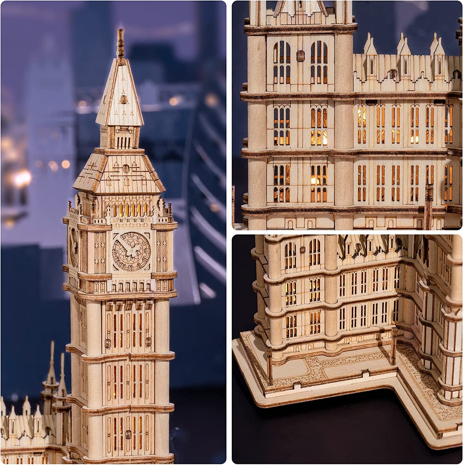 3D Wooden Puzzles Big Ben for Adults & Kids -220 Pieces 3D Puzzle London Architecture Model Kits with LED Desk Decor Gift for Teens/Adults