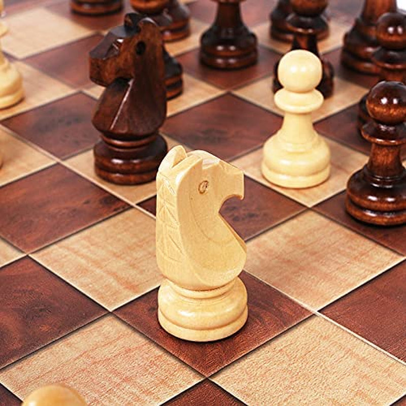 Chess Set，Folding Storage Wooden Chess Board Sets，3 in 1 Chess Board Game for Adults and Kids （Chess，Backgammon，Checkers），Exquisite Wooden Chess Pieces