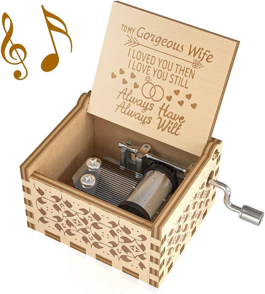 You Are My Sunshine Music Box, Gifts for Wife from Husband, Wood Laser Engraved Vintage Hand Cranked Cute Boxes, Best Gift for Birthday/Valentine'S Day (Husband to Wife)