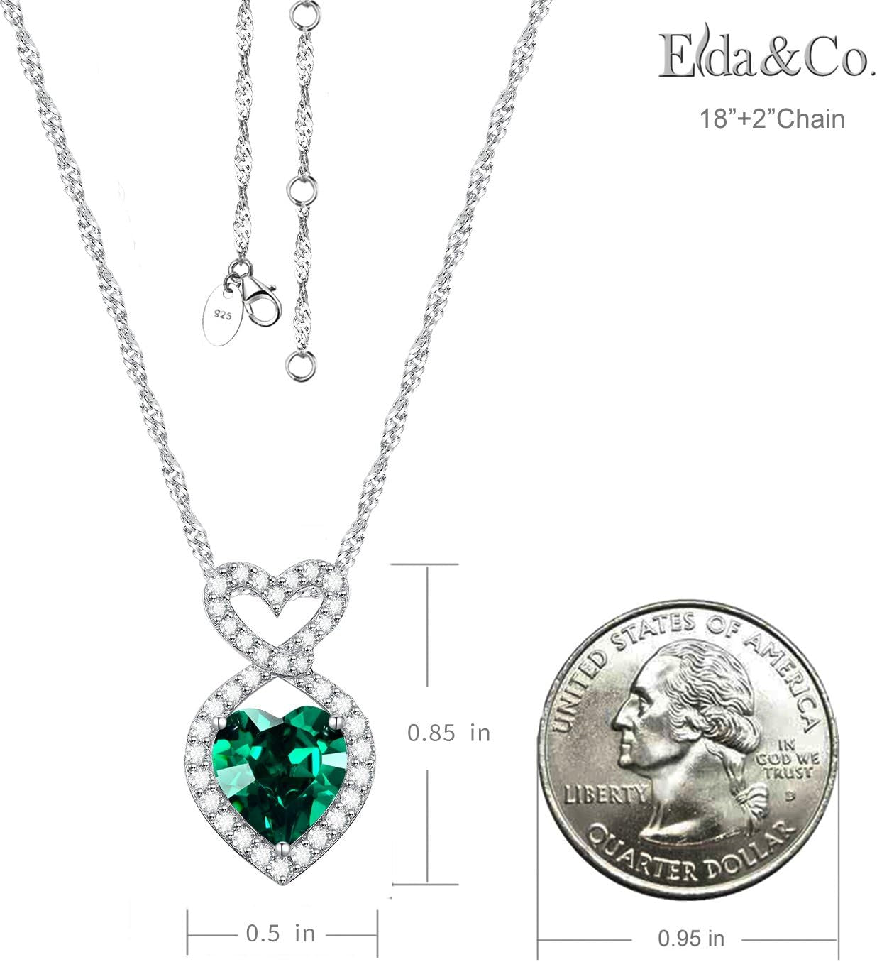 Valentines Day Jewelry Gifts for Women Birthday Gifts Mom Emerald Necklace Wife Sterling Silver Double Hearts Forever Love Infinity Jewelry