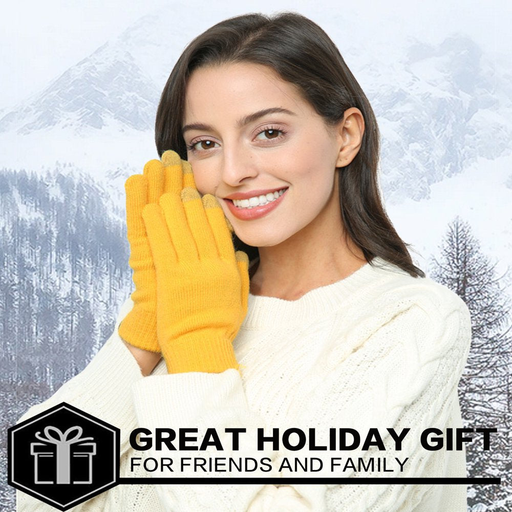 Women Winter Touchscreen Stretch Thermal Magic Gloves Warm Wool Knitted Thick Fleece Lined,Yellow